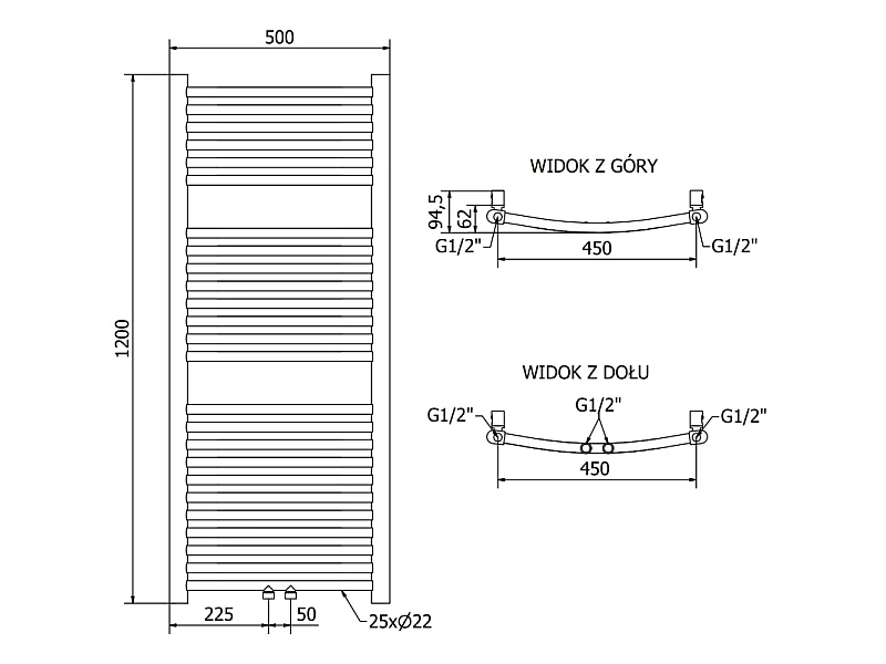 Mexen Ares radiador de casa de banho 1200 x 500 mm, 420 W, dourado - W102-1200-500-00-50
