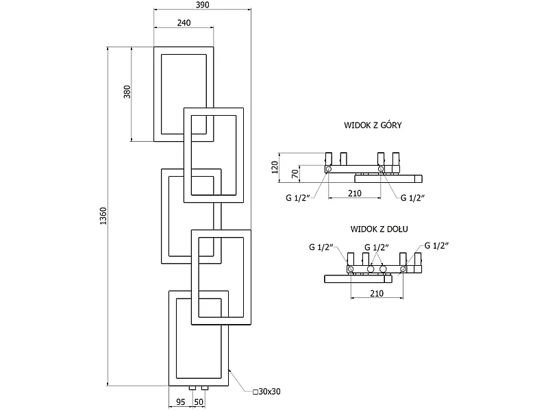 Mexen Grid decoratieve badkamer radiator 1360 x 390 mm, 349 W, wit - W215-1360-390-00-20