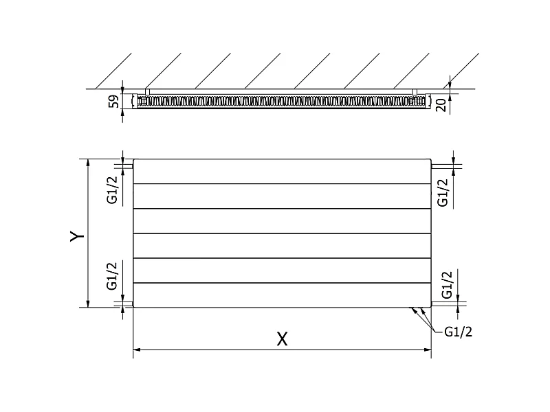 Mexen CVL11 Radiateur à panneau Line 500 x 700 mm, raccordement par le bas, 478 W, blanc - W611L-050-070-00