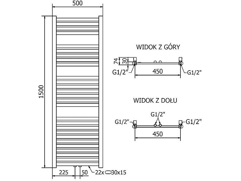 Mexen Hades radiateur électrique 1500 x 500 mm, 600 W, doré - W104-1500-500-2600-50