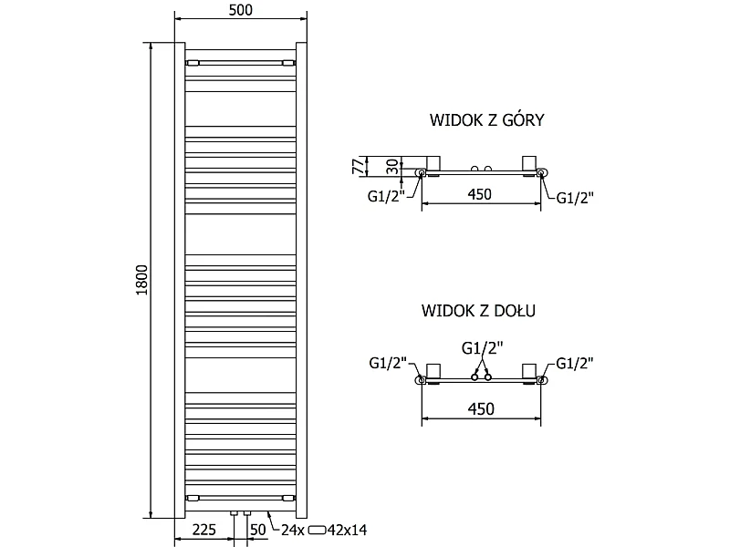 Mexen Uran radiador de casa de banho 1800 x 500 mm, 801 W, branco - W105-1800-500-00-20