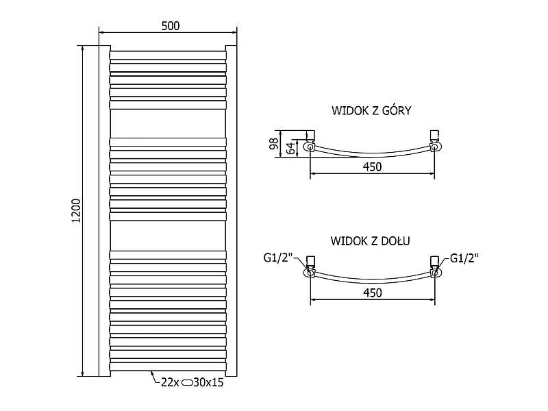 Mexen Helios radiador de casa de banho 1200 x 500 mm, 448 W, dourado - W103-1200-500-00-50