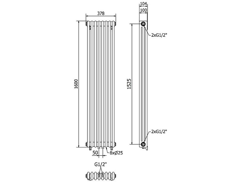 Mexen Denver decoratieve radiator 1600 x 378 mm, 1487 W, antraciet - W215-1600-378-00-66