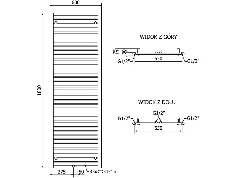 Mexen Hades radiateur électrique 1800 x 600 mm, 900 W, chromé - W104-1800-600-2900-01