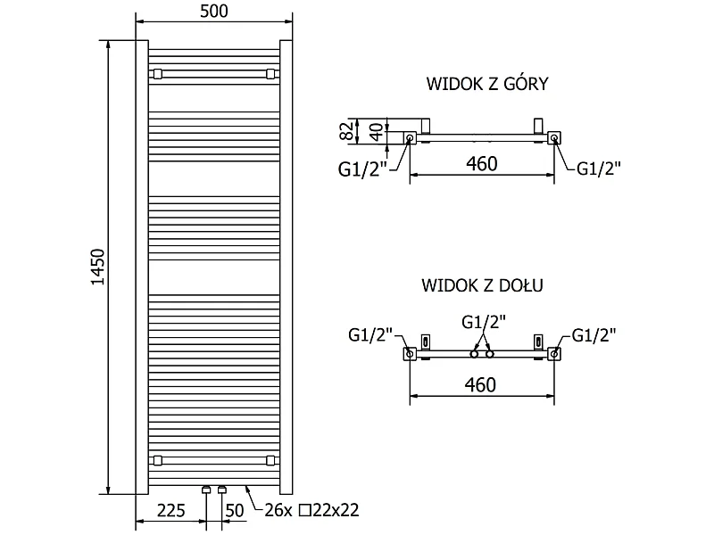 Mexen Pluton radiador de casa de banho 1450 x 500 mm, 721 W, branco - W106-1450-500-00-20