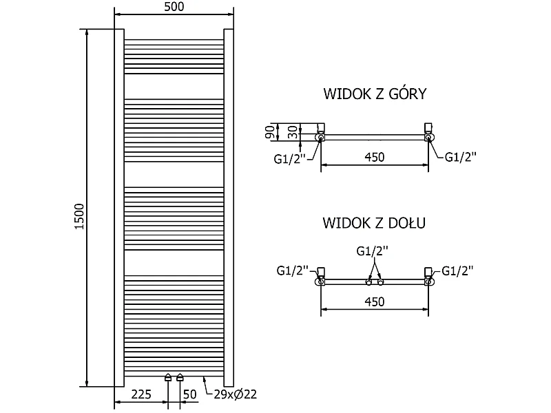 Mexen Mars radiador de casa de banho 1500 x 500 mm, 494 W, dourado - W110-1500-500-00-50