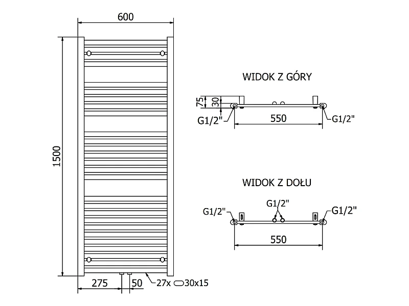 Mexen Hades radiateur électrique 1500 x 600 mm, 900 W, blanc - W104-1500-600-2900-20