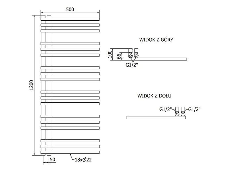 Mexen Neptun radiateur de salle de bain décoratif 1200 x 500 mm, 456 W, noir - W101-1200-500-00-70