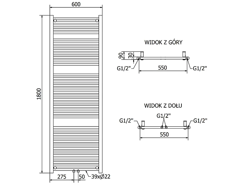Mexen Mars radiateur électrique 1800 x 600 mm, 900 W, noir - W110-1800-600-6900-70