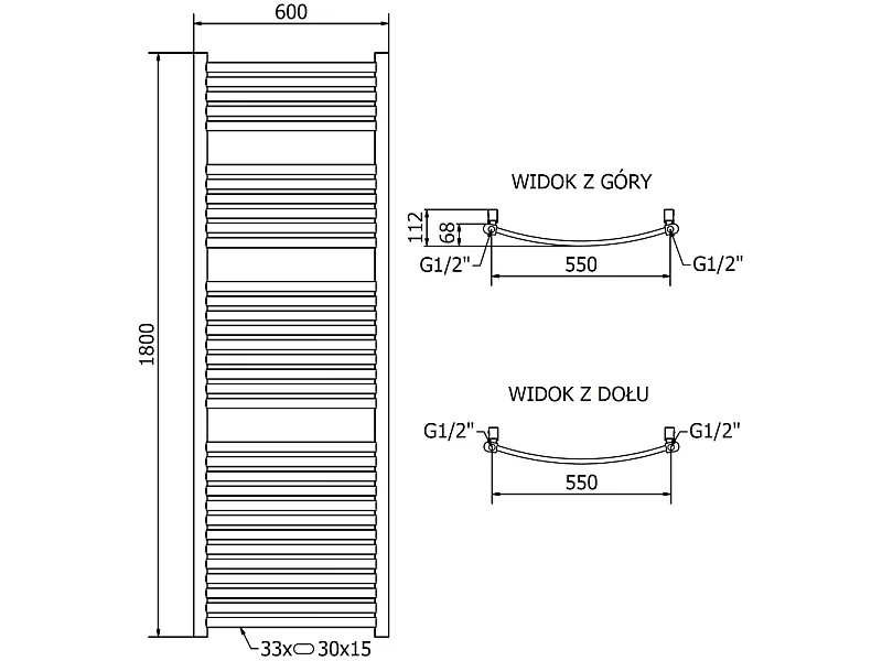 Mexen Helios radiateur électrique 1800 x 600 mm, 900 W, doré - W103-1800-600-2900-50