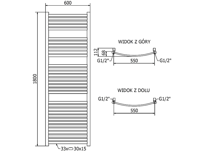Mexen Helios radiateur électrique 1800 x 600 mm, 900 W, doré - W103-1800-600-2900-50