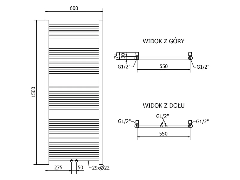 Mexen Mars radiateur électrique 1500 x 600 mm, 600 W, doré - W110-1500-600-2600-50