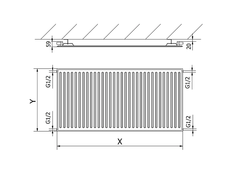 Mexen CH10 Higienični ploščati radiator 500 x 400 mm, stranski priključek, 212 W, bel - W410H-050-040-00