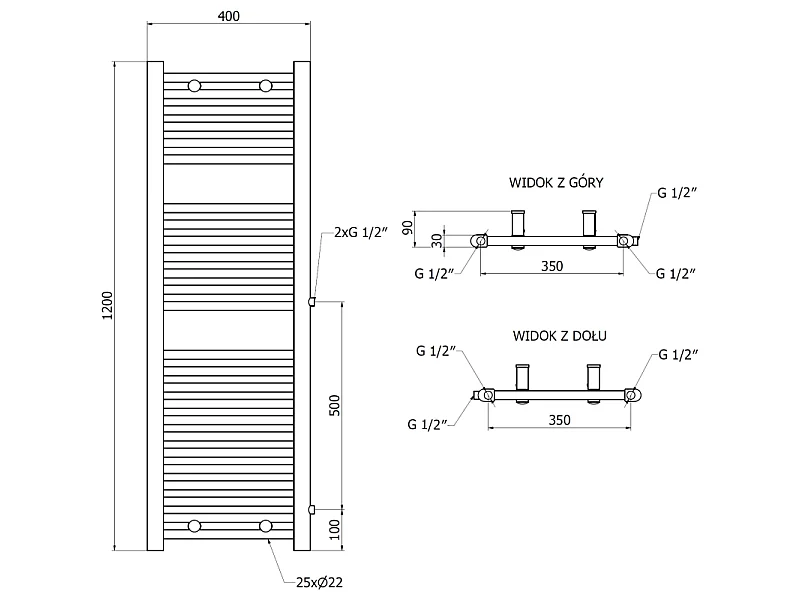 Mexen Mars bathroom radiator side 1200 x 400 mm, 439 W, white - W110-1200-400-00-20-S