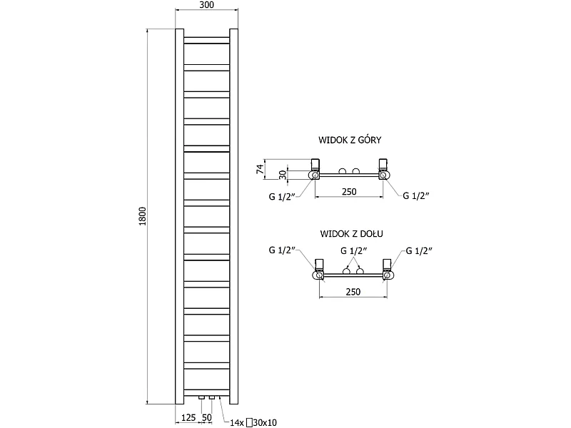 Mexen Bolt radiateur de salle de bains 1800 x 300 mm, 351 W, blanc - W126-1800-300-00-20