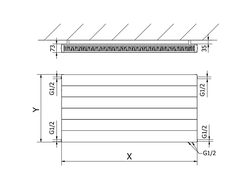 Mexen CVL21 Radiateur à plaque Line 900 x 1300 mm, raccord inférieur, 2066 W, blanc - W621L-090-130-00