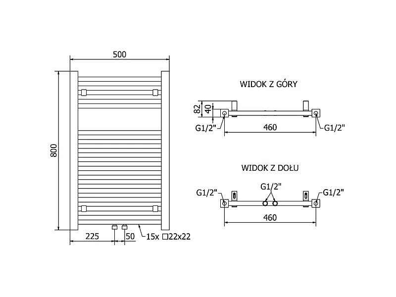 Mexen Pluton grzejnik łazienkowy 800 x 500 mm, 410 W, czarny  - W106-0800-500-00-70
