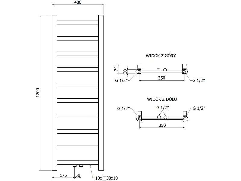 Mexen Bolt baderadiator 1200 x 400 mm, 220 W, gylden - W126-1200-400-00-50