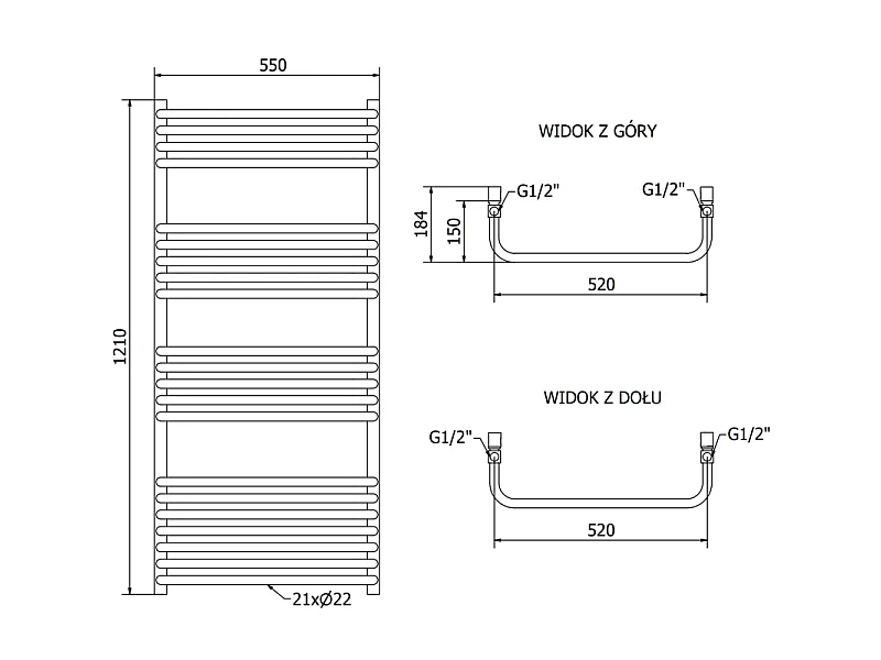 Mexen Apollo radiateur électrique 1210 x 550 mm, 600 W, noir - W117-1210-550-2600-70