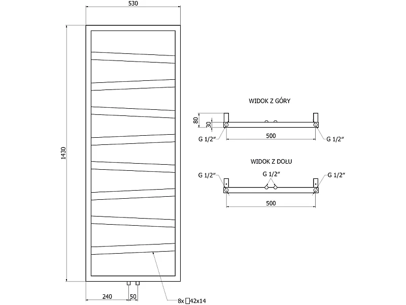 Mexen Zoom radiateur décoratif de salle de bain 1430 x 530 mm, 477 W, noir - W130-1430-530-00-70
