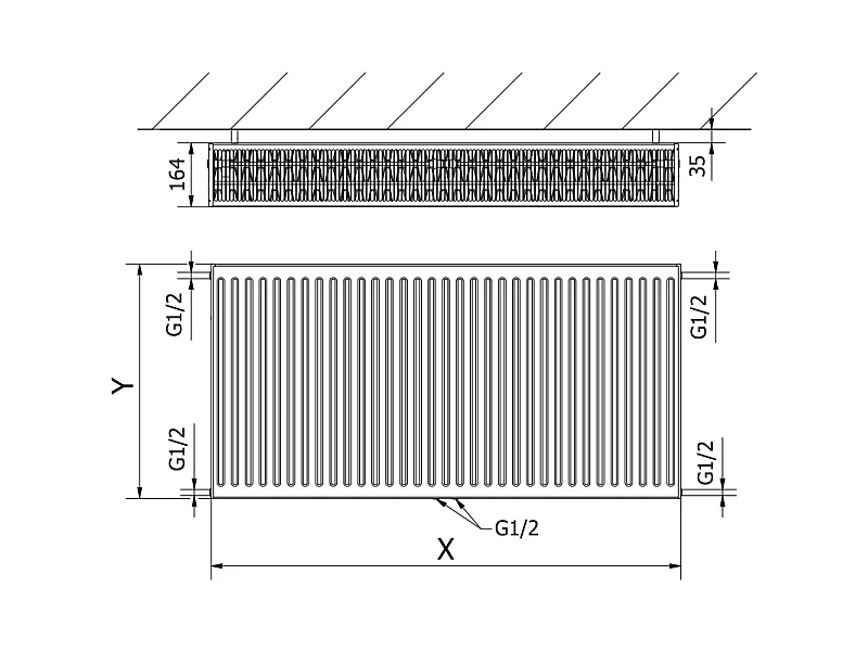 Mexen CC33 panel heater 600 x 2200 mm, bottom center connection, 5136 W, white - W6C33-060-220-00