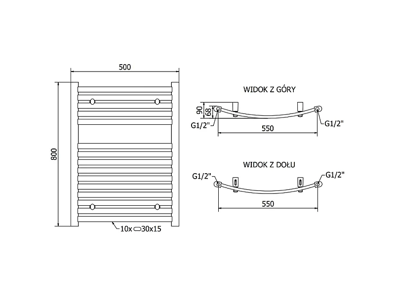 Mexen Helios radiateur de salle de bain 800 x 600 mm, 448 W, noir - W103-0800-600-00-70