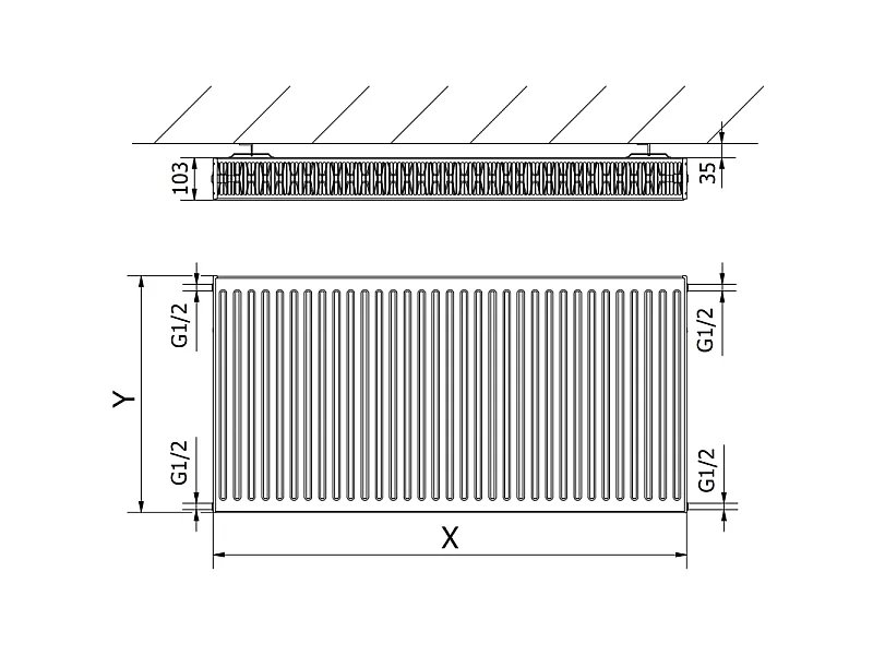Mexen C22 Panel Radiator 400 x 2000 mm, Side Connection, 2371 W, Anthracite - W422-040-200-66
