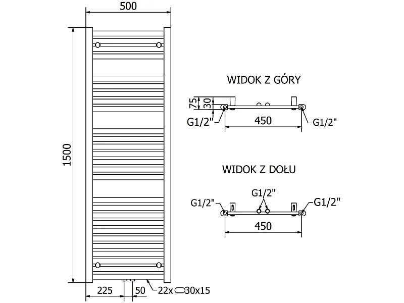 Mexen Hades radiateur électrique 1500 x 500 mm, 600 W, chrome - W104-1500-500-2600-01