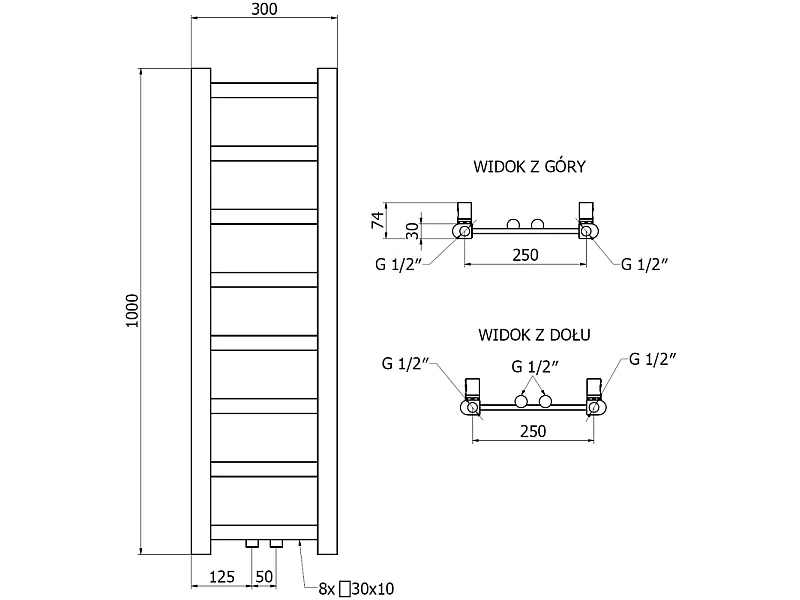 Mexen Bolt radiateur de salle de bain 1000 x 300 mm, 197 W, noir - W126-1000-300-00-70