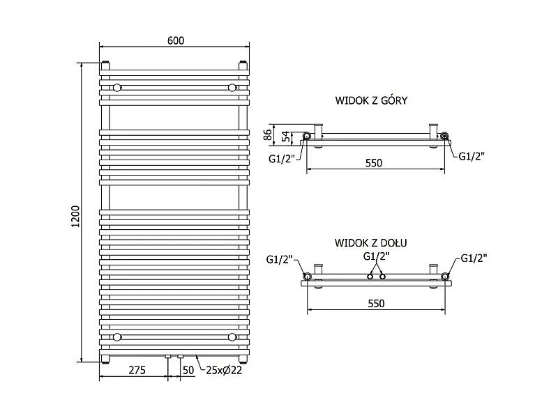 Mexen Sol radiateur de salle de bain 1200 x 600 mm, 520 W, chrome - W125-1200-600-00-01