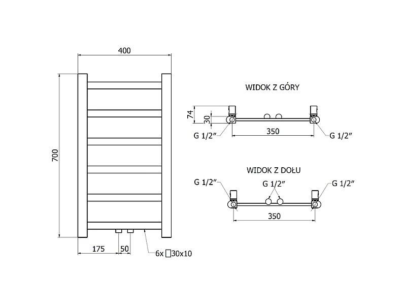 Mexen Bolt radiateur de salle de bain 700 x 400 mm, 165 W, noir - W126-0700-400-00-70