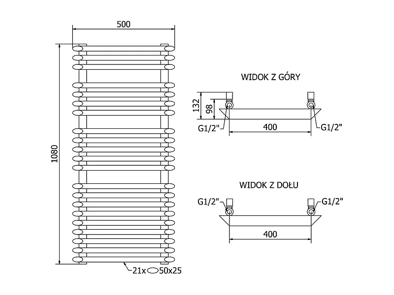 Mexen Akan radiateur de salle de bains 1080 x 500 mm, 784 W, noir - W121-1080-500-00-70