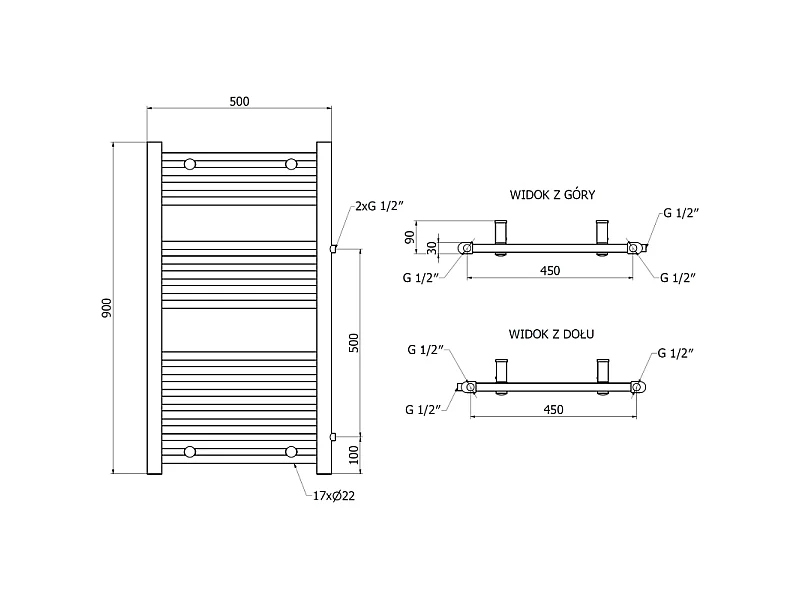Mexen Mars bathroom radiator side 900 x 500 mm, 370 W, white - W110-0900-500-00-20-S