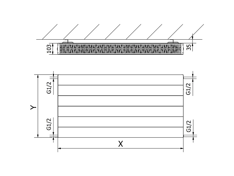Mexen CL22 Radiateur panneau Line 600 x 1300 mm, raccordement latéral, 2057 W, blanc - W422L-060-130-00