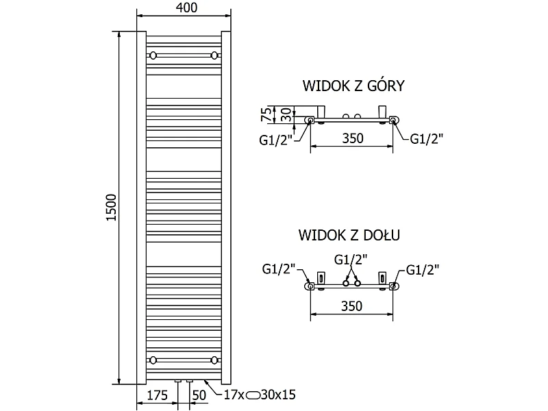 Mexen Hades radiateur électrique 1500 x 400 mm, 600 W, noir - W104-1500-400-2600-70