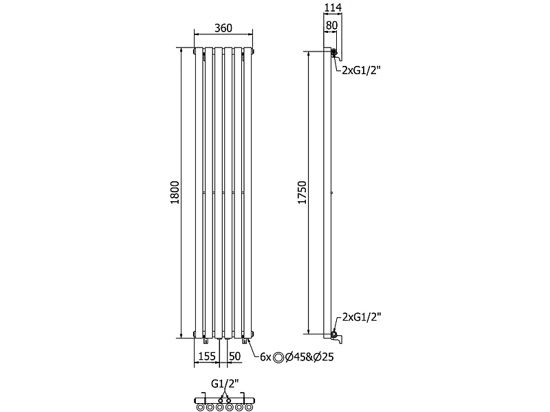 Mexen Nevada radiateur décoratif 1800 x 360 mm, 705 W, noir - W201-1800-360-00-70