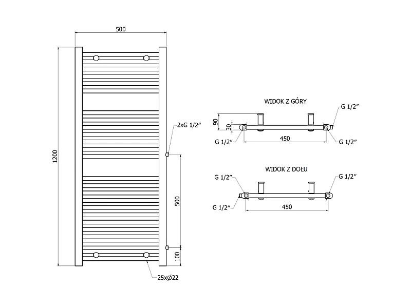 Mexen Mars bathroom radiator side 1200 x 500 mm, 528 W, white - W110-1200-500-00-20-S