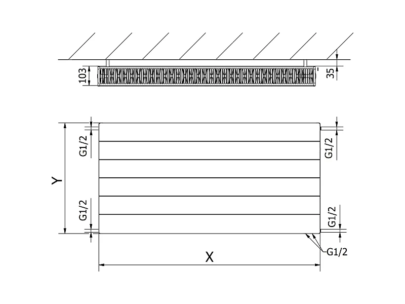 Mexen Line CVL22 radiateur à plaques 500 x 600 mm, raccordement par le bas, 819 W, noir - W622L-050-060-70
