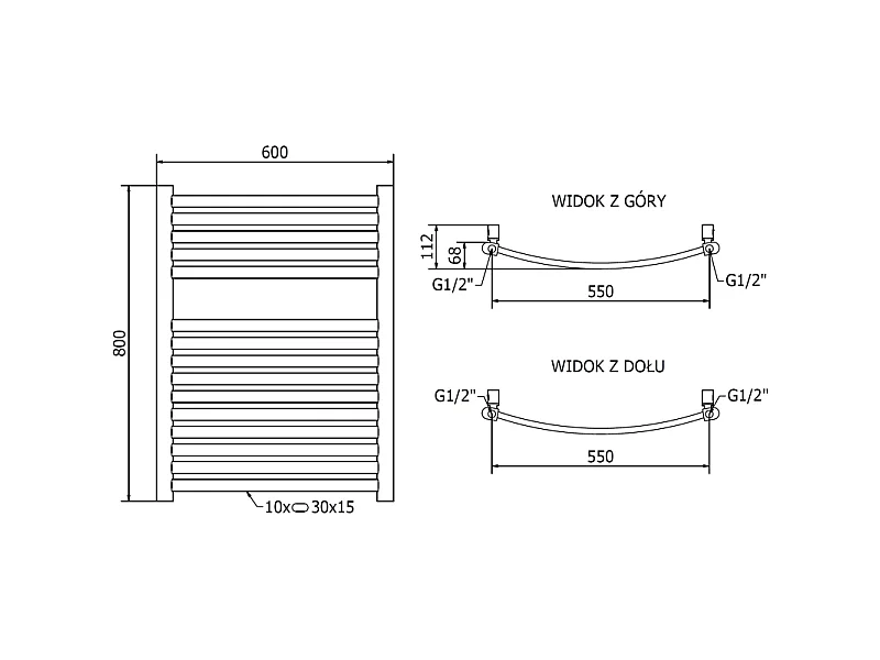 Mexen Helios badeværelsesradiator 800 x 600 mm, 354 W, gylden - W103-0800-600-00-50