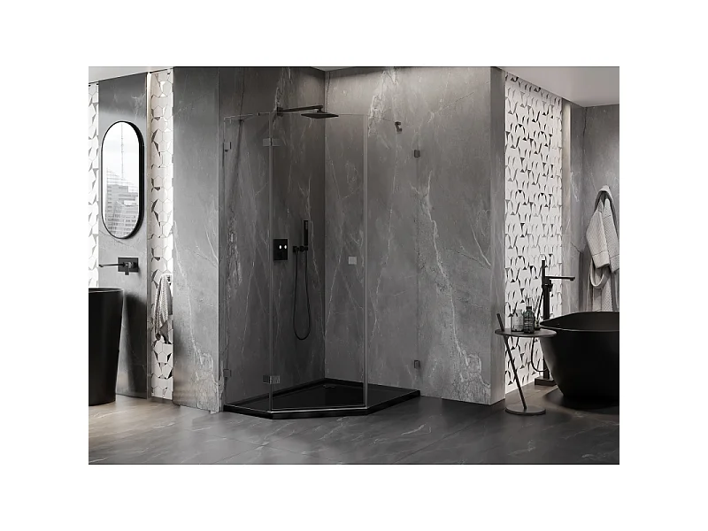 Mexen Lunar petkotna nagibna tuš kabina leva 80 x 90 cm, prozorna, brušena puška siva - 831-080L-090P-66-00-L