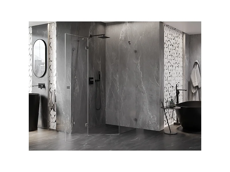 Mexen Lunar petkotna nagibna tuš kabina leva 80 x 90 cm, prozorna, brušena puška siva - 831-080L-090P-66-00-L