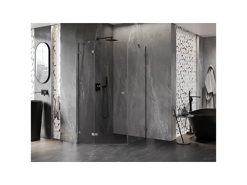 Mexen Lunar petkotna nagibna tuš kabina leva 80 x 90 cm, prozorna, brušena puška siva - 831-080L-090P-66-00-L
