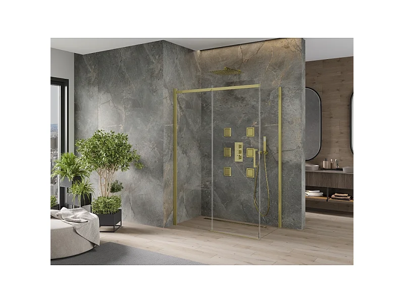 Mexen Omega schuifbare douchecabine 140 x 80 cm, transparant, goud - 825-140-080-50-00