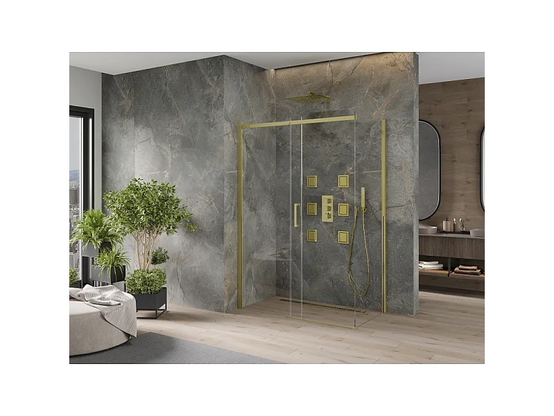 Mexen Omega schuifbare douchecabine 140 x 80 cm, transparant, goud - 825-140-080-50-00