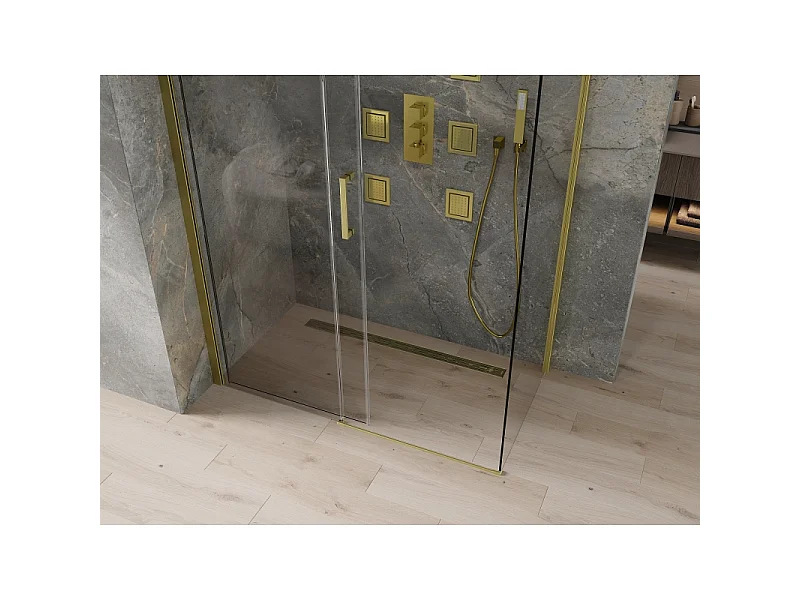 Mexen Omega schuifbare douchecabine 140 x 80 cm, transparant, goud - 825-140-080-50-00