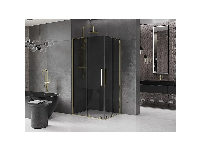 Mexen Velar Duo kabina prysznicowa rozsuwana 100 x 90 cm, grafit, złota - 871-100-090-42-50