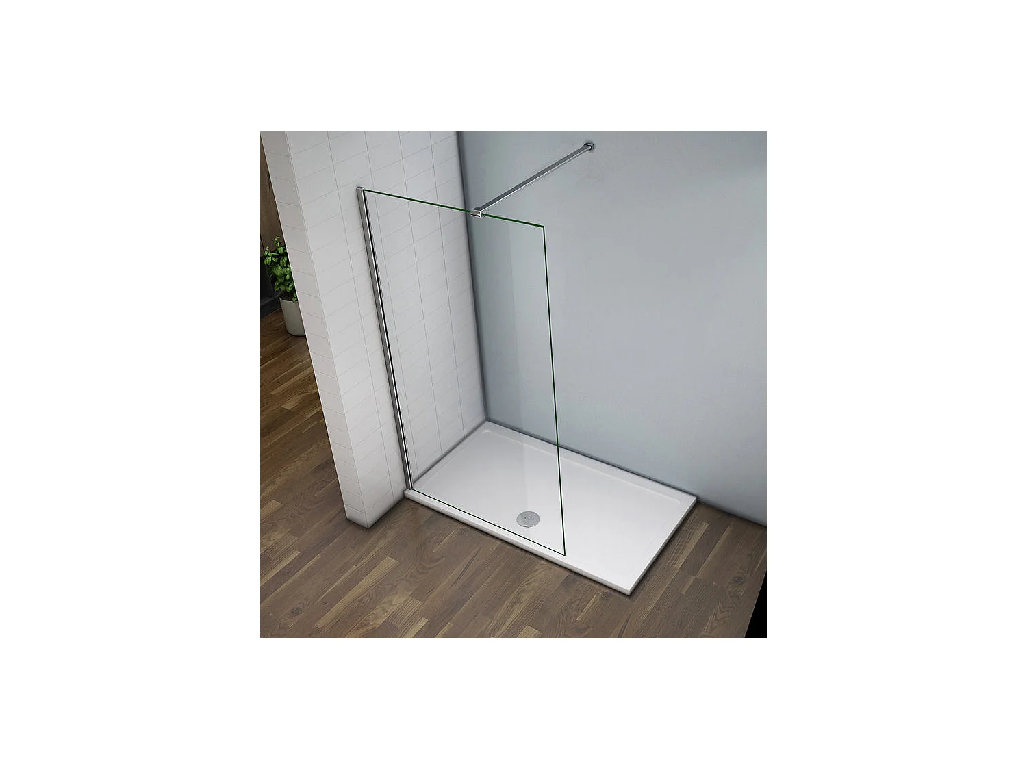 Paroi de douche à l'italienne 160x200cm avec barre de fixation 140cm recoupable - Chromé - Verre 8mm trempé transparent