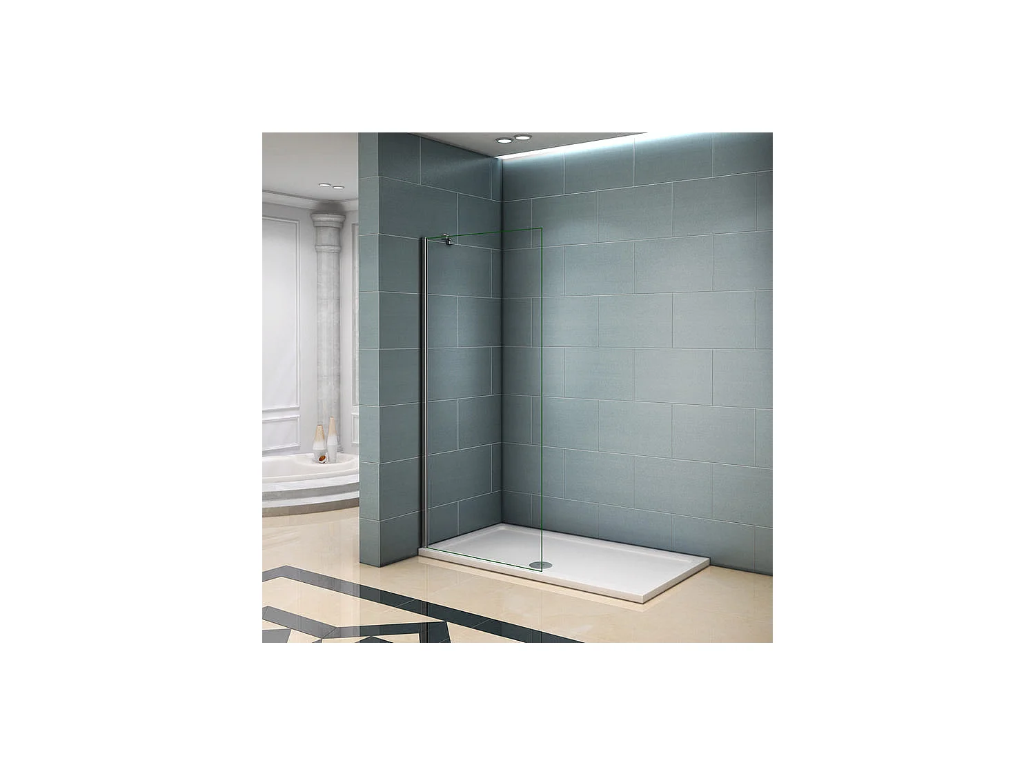 Paroi de douche à l'italienne 60x200cm avec barre de fixation d'angle 45cm - Chromé - Verre 8mm trempé transparent