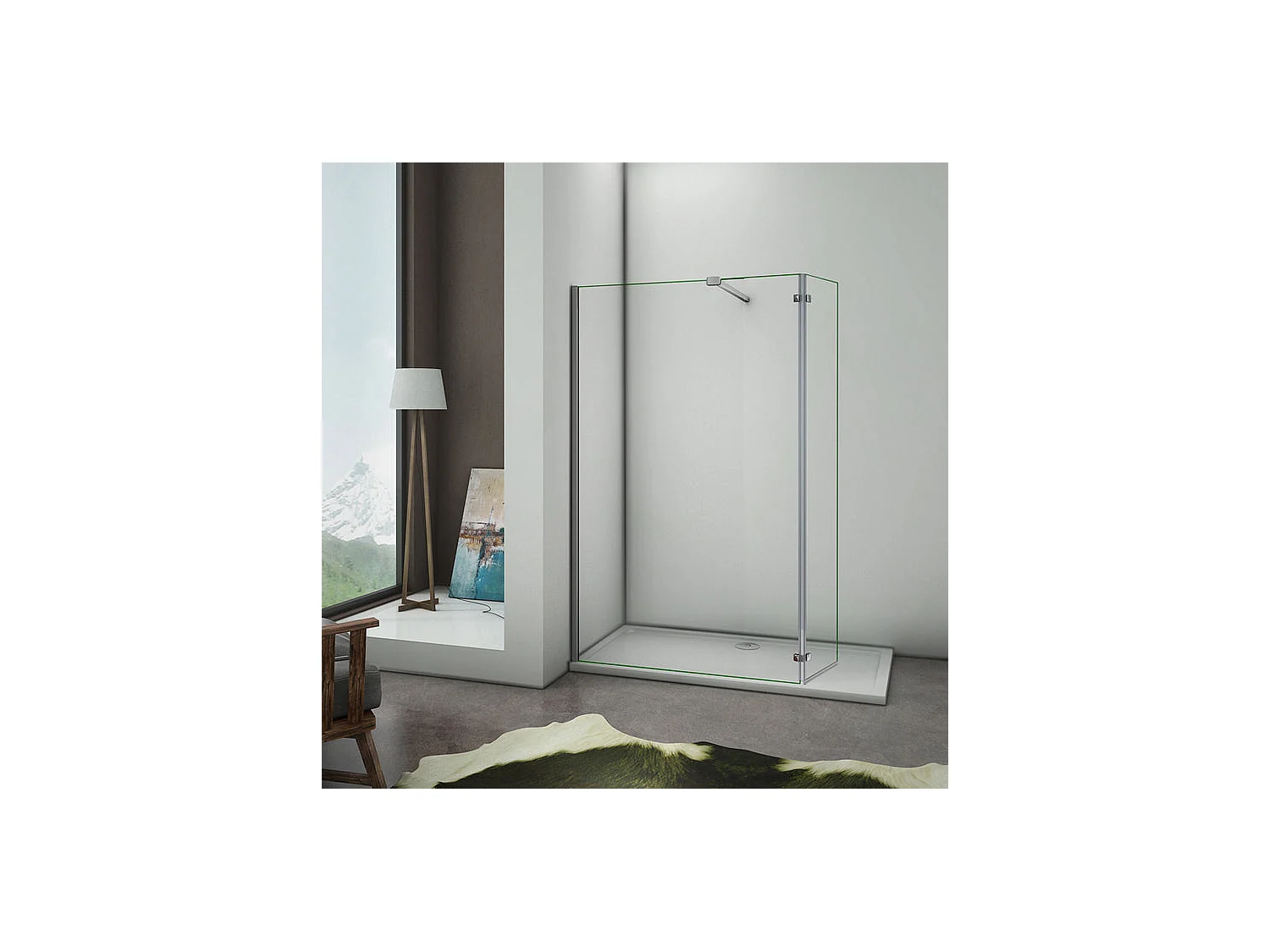 Paroi de douche fixe à l'italienne avec retour pivotant 90+40x200cm, charnières, avec barre de fixation 90cm Pince renforcée