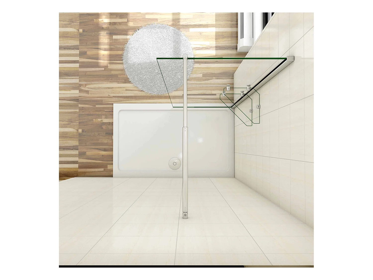 Paroi de douche à l'italienne 80x190cm avec étagères et barre de fixation 70-120cm en cylindrique, en 8mm verre anticalcaire